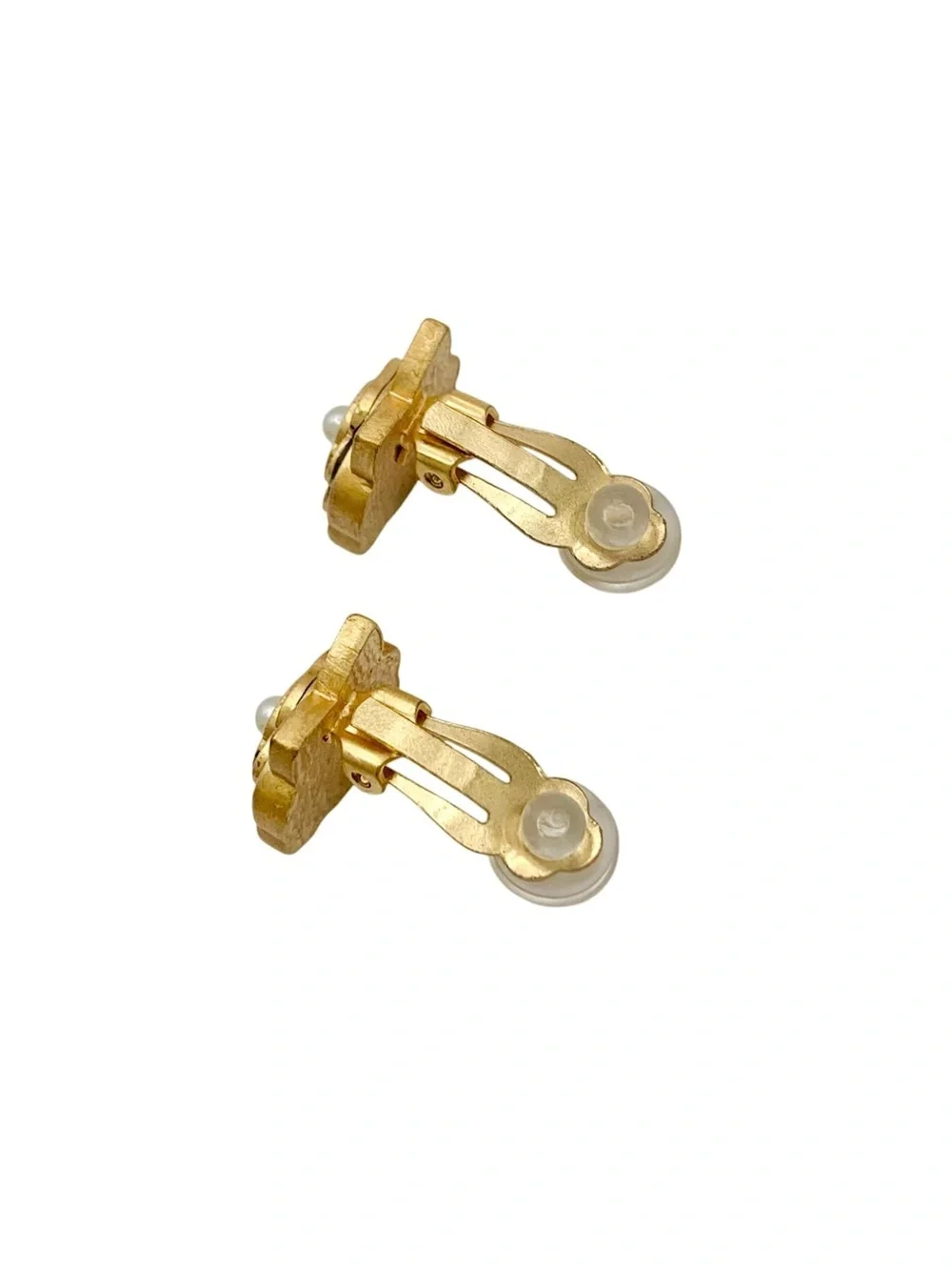 Authentic CHANEL 2001 black gold camellia mini clip on earrings